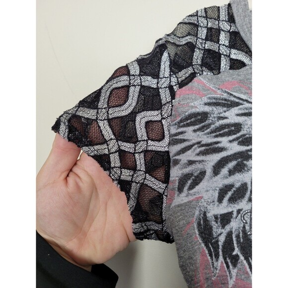 Angels & Diamonds Graphic T-Shirt Demonia Affliction Goth Emo Grunge Mesh Small - Picture 4 of 12